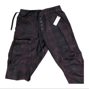 XS 💚 NWT Anthropologie Joggers Elastic Waist Dark Plum /Black Plaid